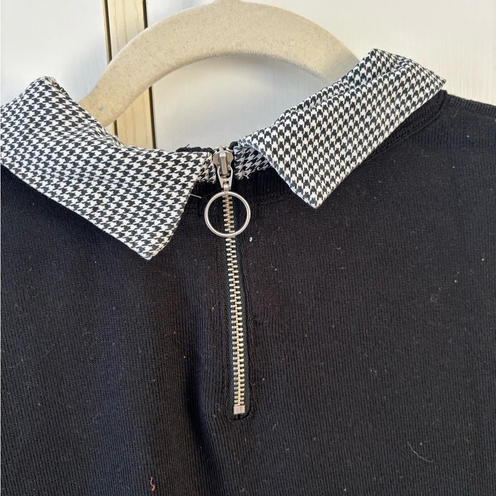 Twik Simons Houndstooth Collar Knit Top Black Women Medium Preppy Chic Corporate - Picture 8 of 10
